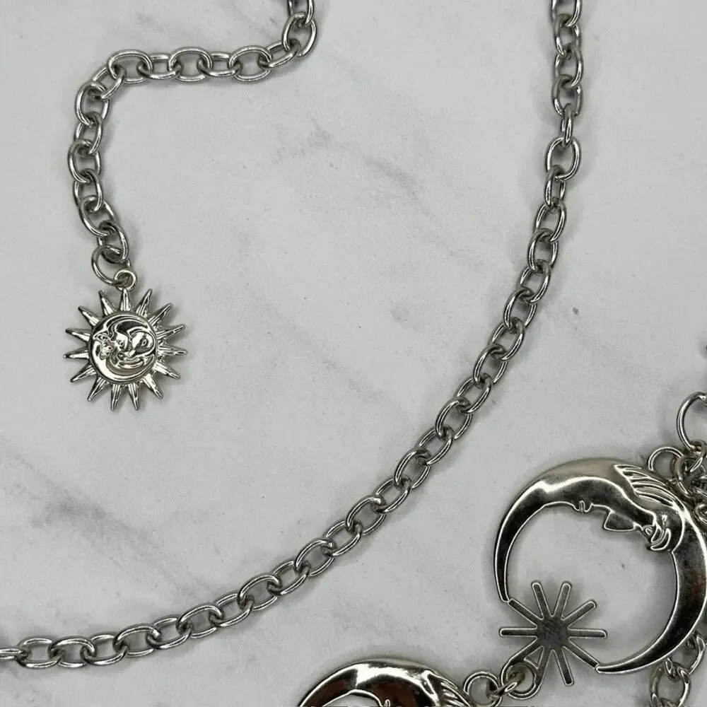 Draped Moon Star Silver Tone Chain Link Belt One Size (OS) ✨